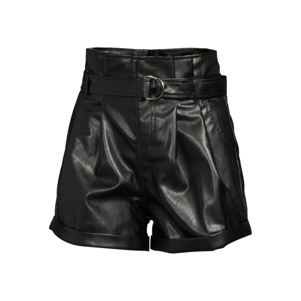 Womens 1X (17) Vegan Leather PAPERBAG Short Madden NYC Belted Black Zip  NWT